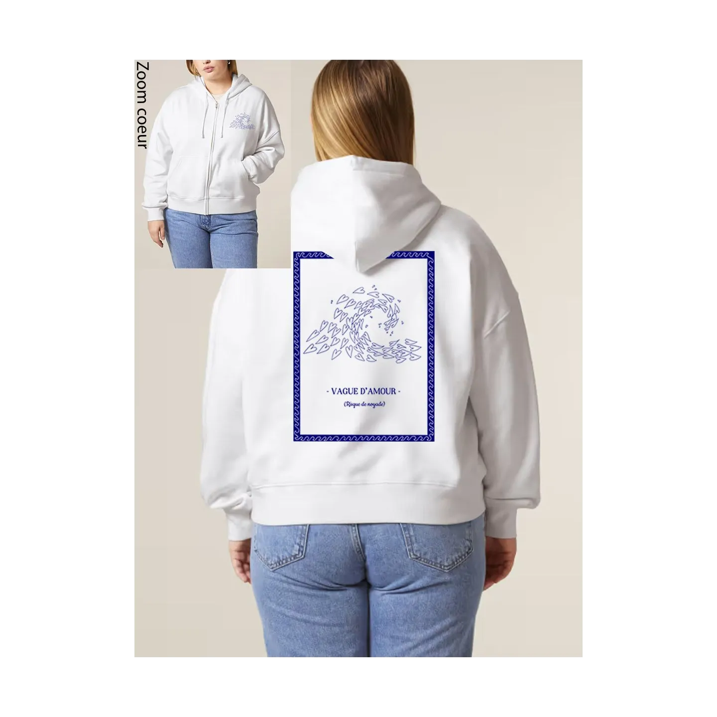 SWEAT FEMME ZIPÉ "VAGUE D'AMOUR" BY ATELIER SALÉ